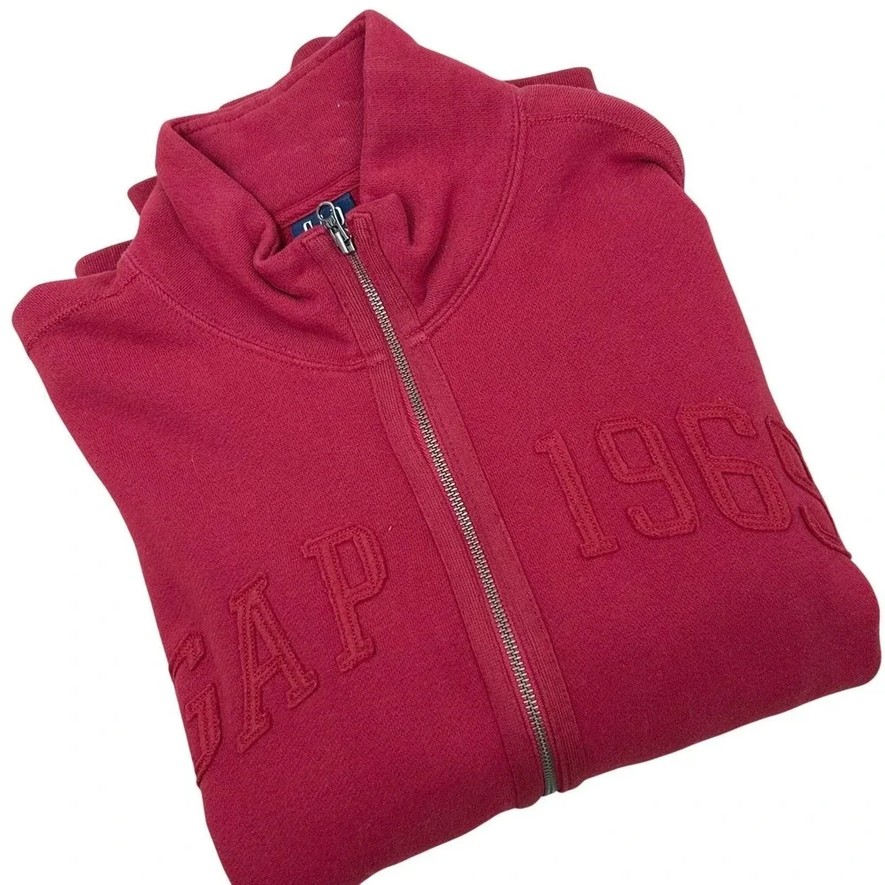 Mens‎ Y2K Vtg Full Zip Track Jacket Red Embroidered Logo 1969 Fleece GAP Large